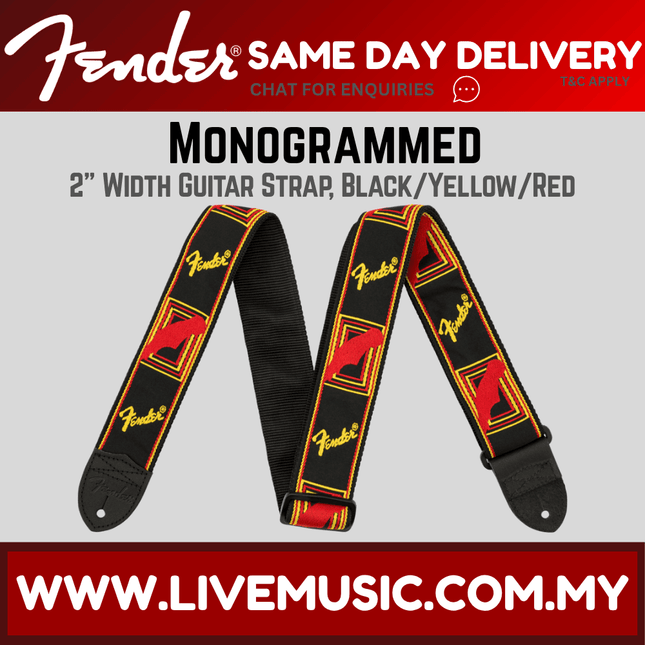 Fender 2 Inch Monogrammed Strap, Black/Yellow/Red