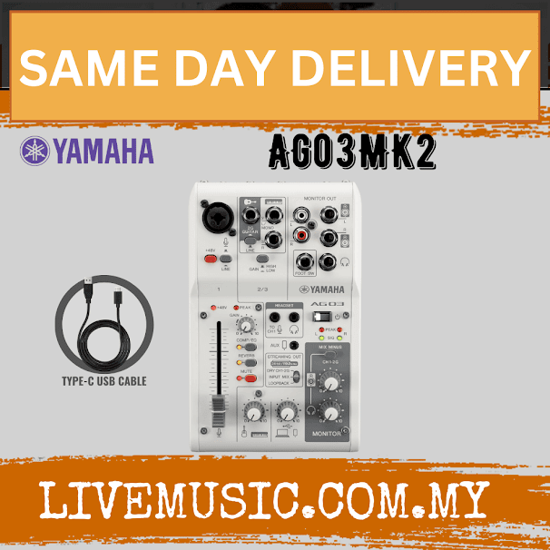 Yamaha AG03 MK2 3-channel Mixer and USB Audio Interface - Black / White ( AG-03 MKII)