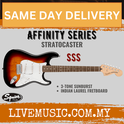 Squier Affinity Series Stratocaster Electric Guitar, Laurel Fretboard - 3-Color Sunburst