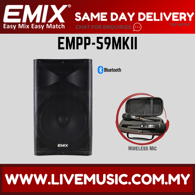 EMIX portable Bluetooth speaker with wireless mic kit in a black storage case