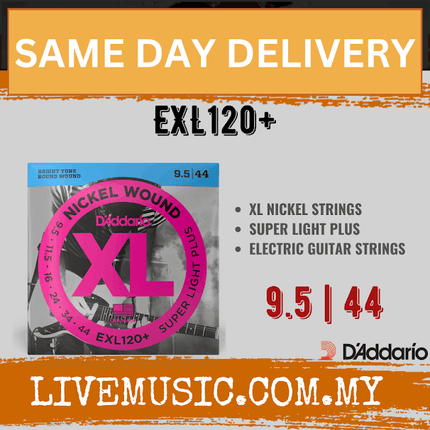 D'addario EXL120+ Xl Nickel Wound Electric Guitar Strings, Super Light Plus, 9.5-44 Gauge