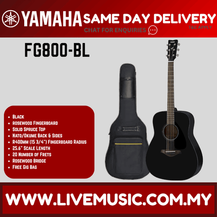 Yamaha FG800 41" Dreadnought Solid Sitka Spruce Top Acoustic Guitar- Black/Natural/Brown Sunburst/Sand Burst (FG 800)