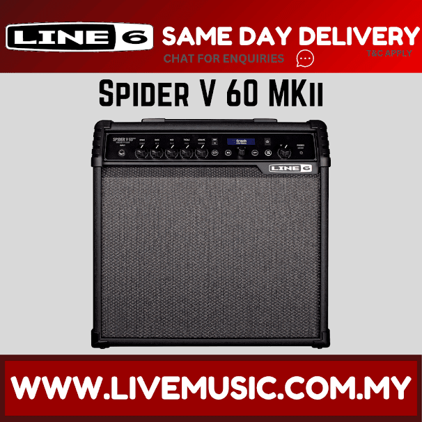 LINE 6 Spider V 60 MkII - 60 Watts, 1x10" Modeling Combo Amp with Cable (LINE6 V60 / V60MKII / V-60 MK2)