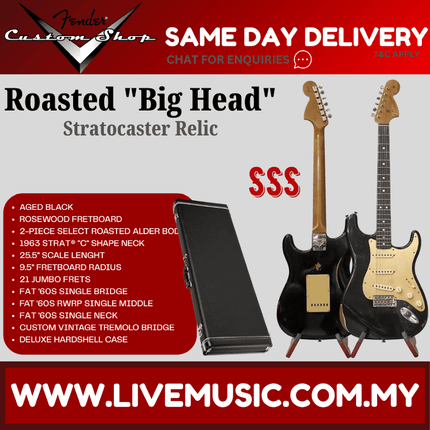 Fender Custom Shop Limited Edition Roasted "Big Head" Stratocaster Relic Guitar, Aged Black