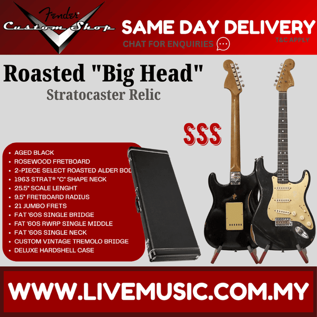 Fender Custom Shop Limited Edition Roasted "Big Head" Stratocaster Relic Guitar, Aged Black