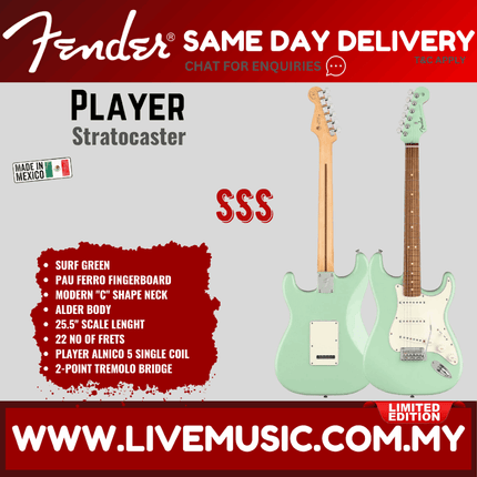 Fender Ltd Ed Player Stratocaster Electric Guitar, Pau Ferro FB, Surf Green