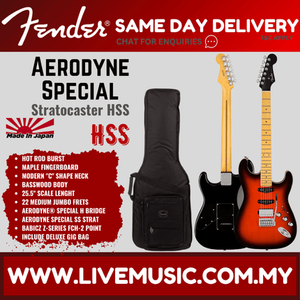 Fender Aerodyne Special Stratocaster HSS Electric Guitar, Maple FB, Hot Rod Burst