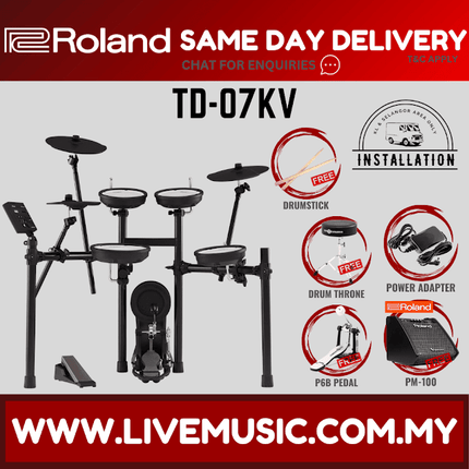Roland TD-07KV Electronic Digital Drum Set with RH-5 Headphones, Drum Throne, Single Kick Pedal, Drumstick ( TD07KV / RH5 / 07KV )