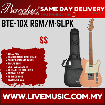 Bacchus BTE-1DX-RSM/M-SLPK Universe Series Roasted Maple Electric Guitar, Shell Pink ( BTE1DXRSMM / BTE 1DX RSMM )