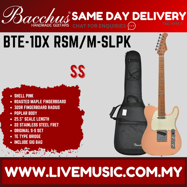Bacchus BTE-1DX-RSM/M-SLPK Universe Series Roasted Maple Electric Guitar, Shell Pink ( BTE1DXRSMM / BTE 1DX RSMM )