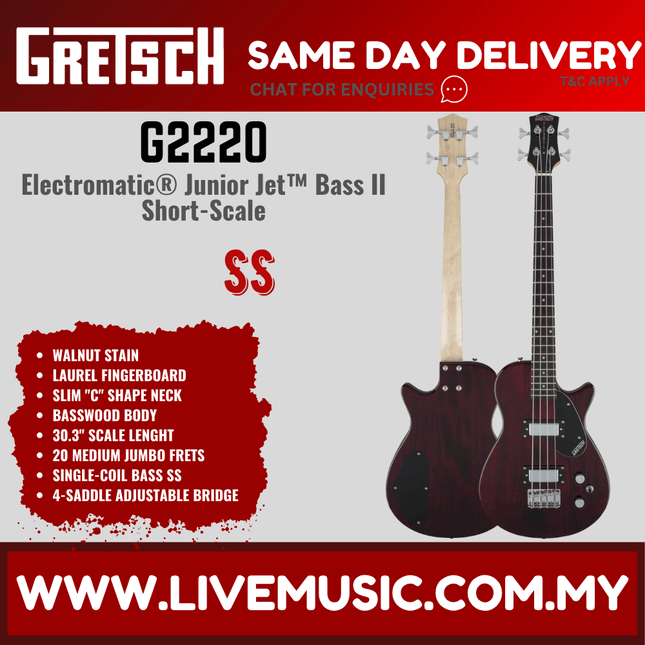 Gretsch G2220 Electromatic Junior Jet Bass II Guitar, Walnut Satin