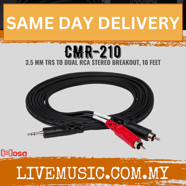 Hosa CMR-210 3.5mm TRS to Dual RCA Stereo Breakout, 10ft (CMR210/CMR 210)