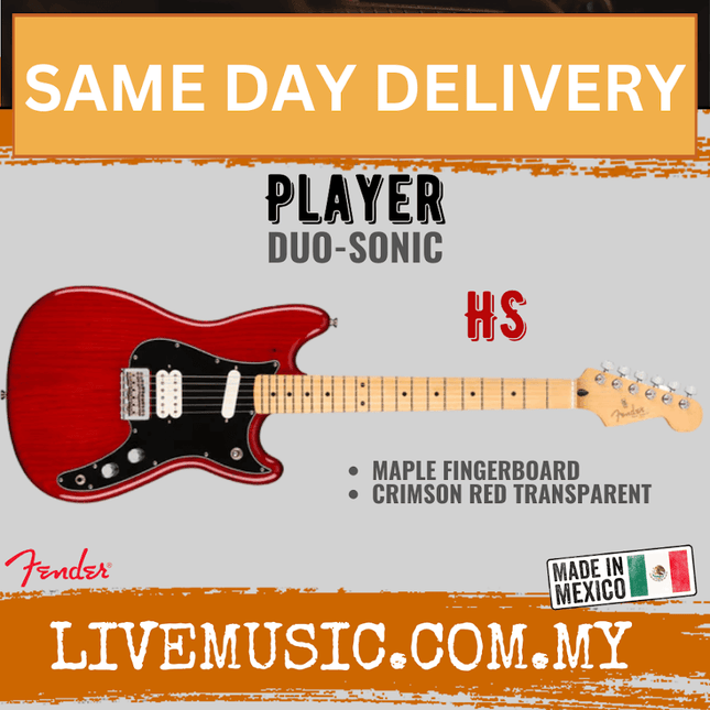 Fender Player Duo-Sonic HS Electric Guitar, Maple Fretboard - Crimson Red Transparent