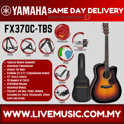 Yamaha FX370C Cutaway Acoustic-Electric Guitar with Pickup - Tobacco Brown Sunburst