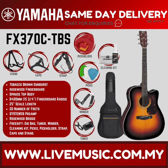 Yamaha FX370C Cutaway Acoustic-Electric Guitar with Pickup - Tobacco Brown Sunburst