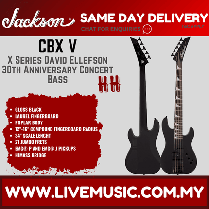 Jackson X Series CBX V David Ellefson 30th Anniversary Concert Bass 5-String Bass - Gloss Black