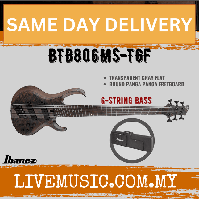 Ibanez BTB806MS 6-string Bass Guitar - Transparent Gray Flat ( BTB806MS-TGF / BTB806MS TGF )