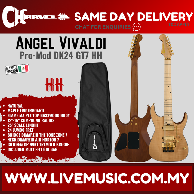 Charvel Angel Vivaldi Signature 7-String Pro-Mod DK24-7 HH Electric Guitar, Maple FB, Betty/Natural