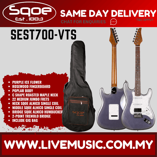 SQOE SEST700 Stratocaster HSS Electric Guitar w/Gig Bag, Maple FB - Purple Ice Flower ( SEST-700 / SEST 700 )