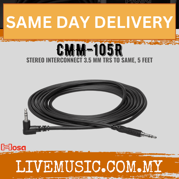 Hosa CMM-105R 3.5mm TRS to - 3.5mm TRS RA Cable, 5ft (CMM105R/CMM 105R)