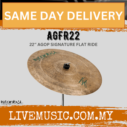 22-inch Agop Signature flat ride cymbal, bronze disc with center mounting bolt