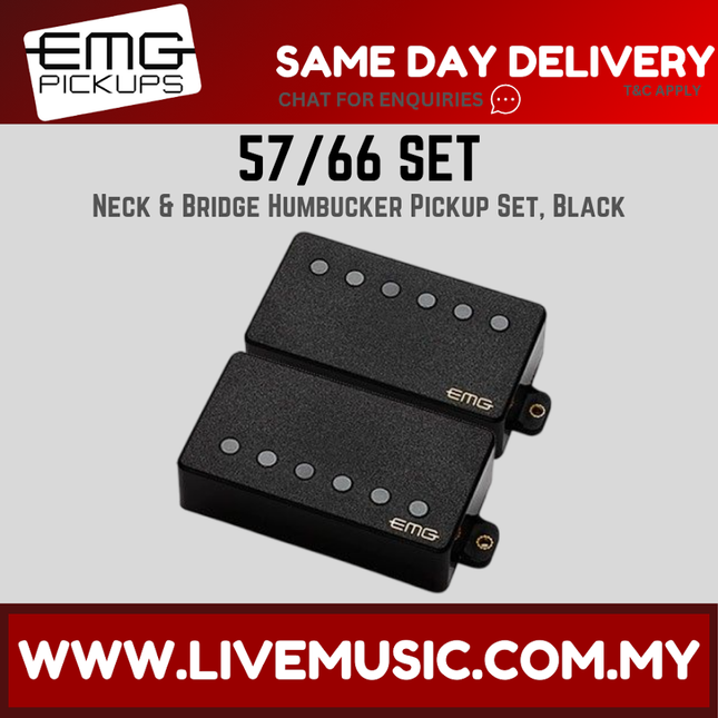 EMG 57/66 Active Bridge and Neck Humbucker Pickups Set - Black (EMG-57/66)