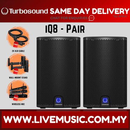 Turbosound iQ8 2500W 8 inch Powered Speaker w/Wireless Mic, Speaker Stand And Cable - Each / Pair ( iQ-8 / iQ 8 )
