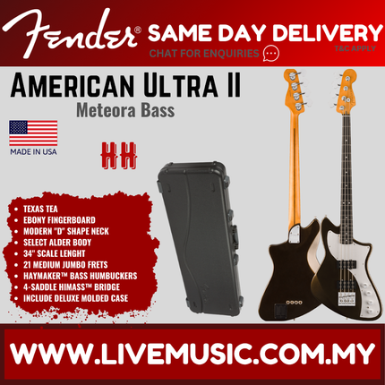 Fender American Ultra II Meteora Bass Guitar, Ebony FB, Texas Tea