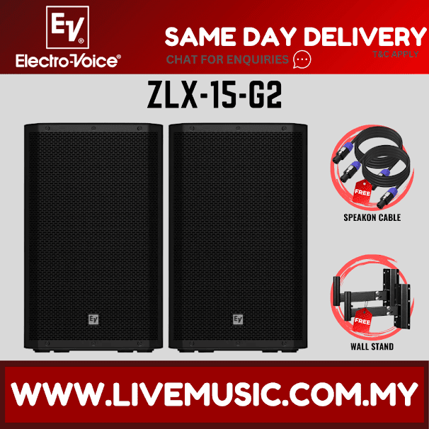 EV Electro-Voice ZLX-15 G2 1000W 15" Passive Speaker With Speaker Stand- Pair (ZLX 15 ZLX15)