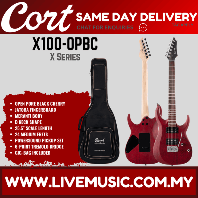 Cort X Series X100 Electric Guitar Jatoba Fretboard with Gig Bag - Open Pore Black (X-100/X 100)