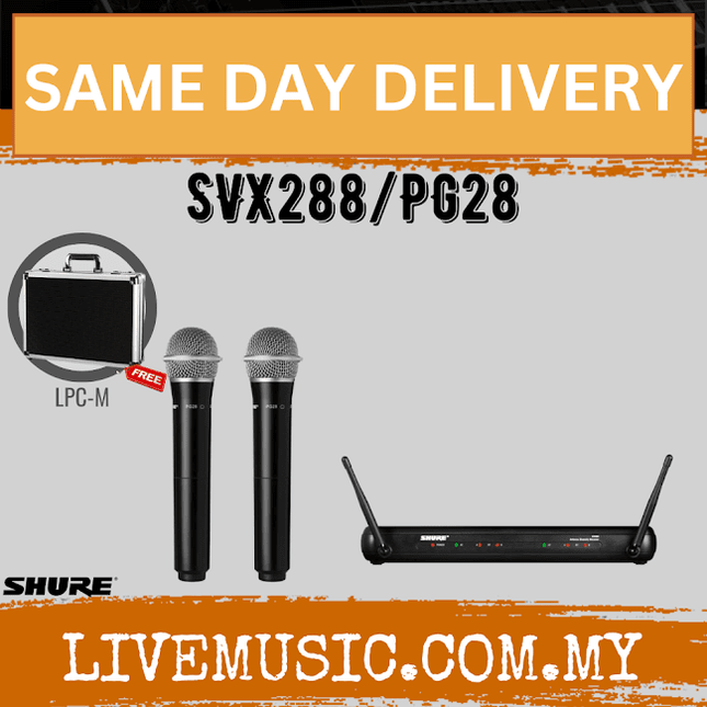 Shure SVX288/PG28 Dual Handheld Wireless Microphone System, SVX88 Dual Diversity Receiver & Dual PG28 Handheld Microphone  ( SVX288-PG28 / SVX288PG28 )