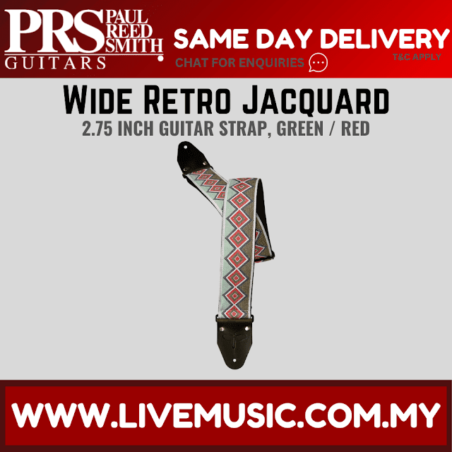 PRS 2.75 Inch Wide Retro Jacquard Guitar Strap, Green / Red