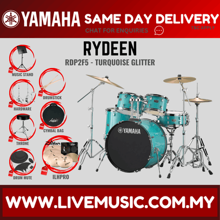 Yamaha Rydeen 5-piece RDP2F5 Acoustic Drum Set with Zildjian ILHPRO Cymbal Set, Drum Mute, Drumsticks and Drum Stool ( RDP2F5 )