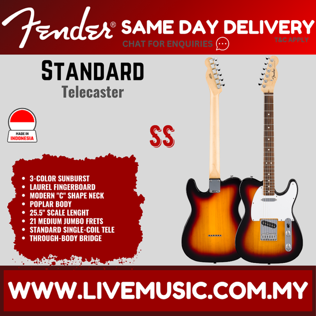 Fender Standard Telecaster Electric Guitar, Laurel FB, Olympic White / 3-Color Sunburst