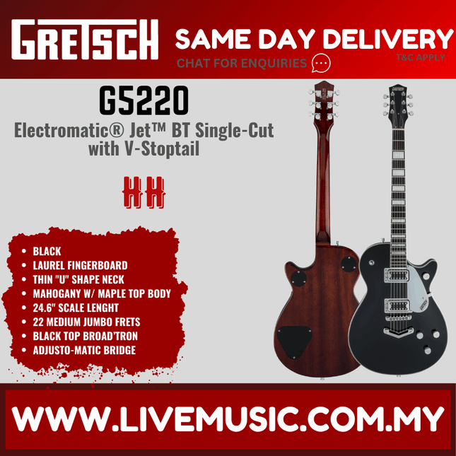 Gretsch G5220 Electromatic Jet FT Single Cut Electric Guitar, Black