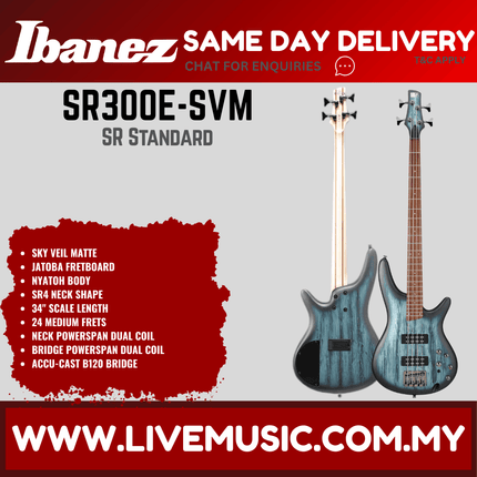 Ibanez SR300E 4-String Electric Bass Guitar - Sky Veil Matte (SR300E-SVM)