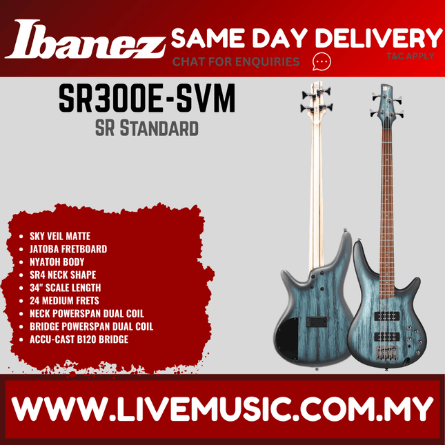 Ibanez SR300E 4-String Electric Bass Guitar - Sky Veil Matte (SR300E-SVM)