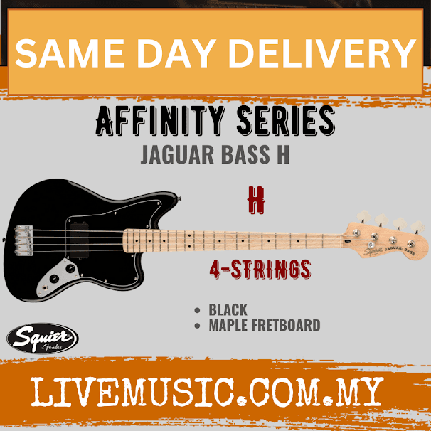 Squier Affinity Series Jaguar Bass Guitar, Maple Fretboard - Black