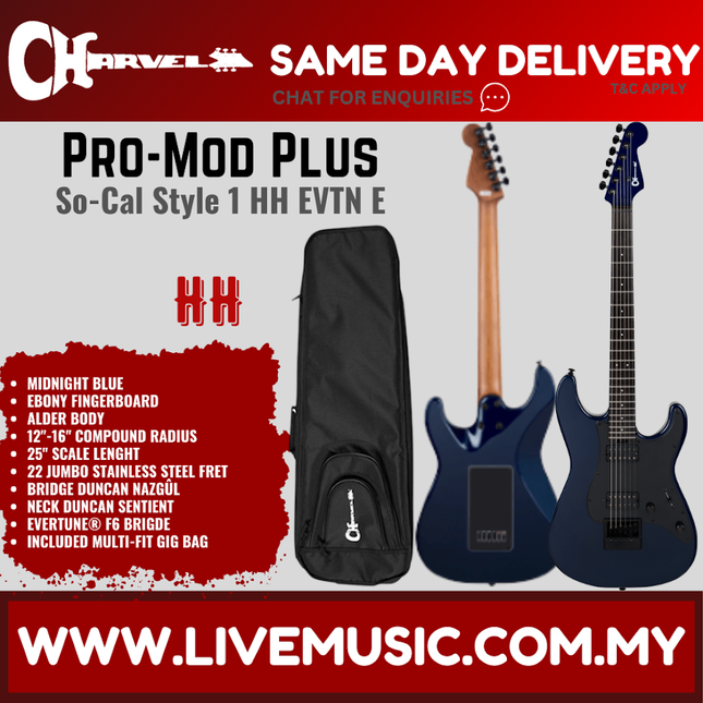 Charvel Pro-Mod Plus So-Cal EVTN6 Electric Guitar, Ebony FB, Midnight Blue