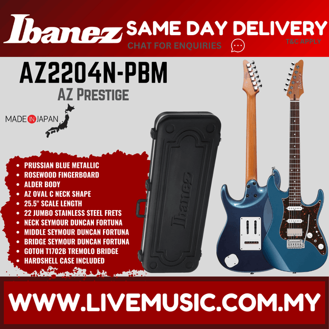 Ibanez Prestige AZ2204N-PBM Electric Guitar MADE IN JAPAN, Prussian Blue Metallic ( AZ2204N PBM  / AZ2204NPBM )