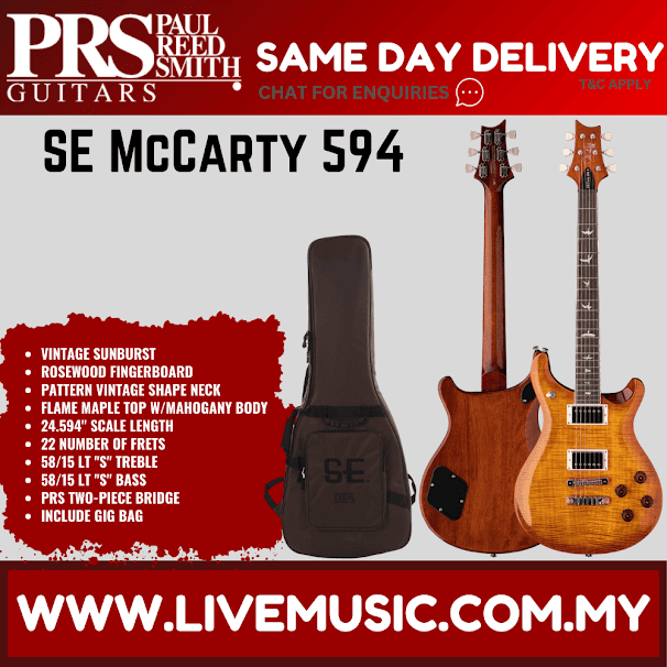 PRS SE McCarty 594 Electric Guitar w/GigBag, Rosewood FB, Vintage Sunburst (McCarty594 / McCarty-594 )