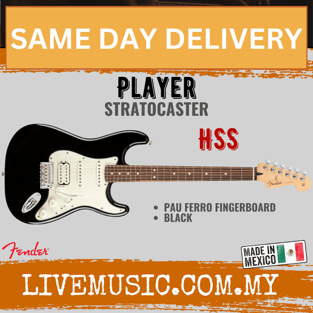 Fender Player HSS Stratocaster Electric Guitar, Pau Ferro Fretboard - Black