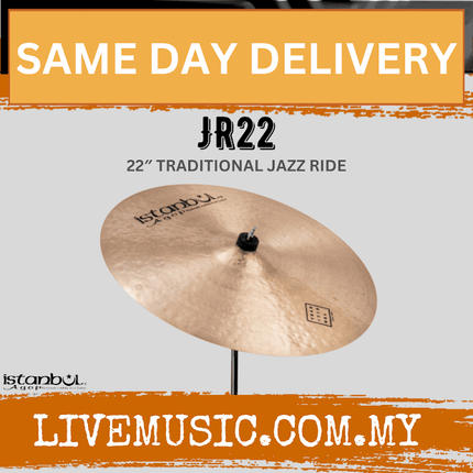 22" traditional jazz ride cymbal on stand, stamped JR22