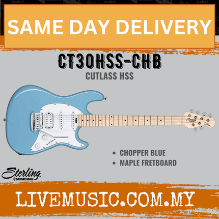 Sterling by Music Man Cutlass CT30HSS Electric Guitar, Chopper Blue (CT30 HSS/CT30-HSS)