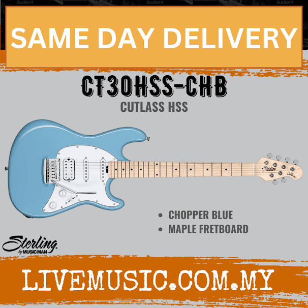 Sterling by Music Man Cutlass CT30HSS Electric Guitar, Chopper Blue (CT30 HSS/CT30-HSS)