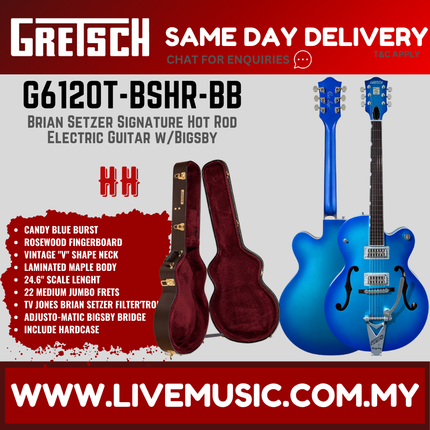 Gretsch G6120T-BSHR-BB Brian Setzer Signature Hot Rod Electric Guitar w/Bigsby, Candy Blue Burst