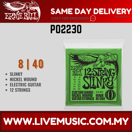 Ernie Ball 2230 Slinky Nickel Wound 12-string Electric Guitar Strings, 8-40 Gauge