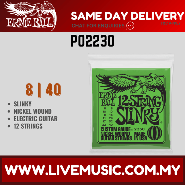Ernie Ball 2230 Slinky Nickel Wound 12-string Electric Guitar Strings, 8-40 Gauge
