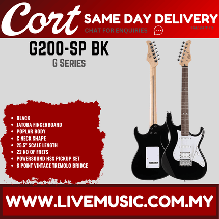 Cort G200-SP BK Special Production Electric Guitar Jatoba Fretboard with Gig Bag - Black (G200 SP/G200SP)