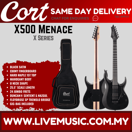 Cort X500 Menace Electric Guitar Ebony Fretboard with Bag - Black Satin (X-500/X 500)